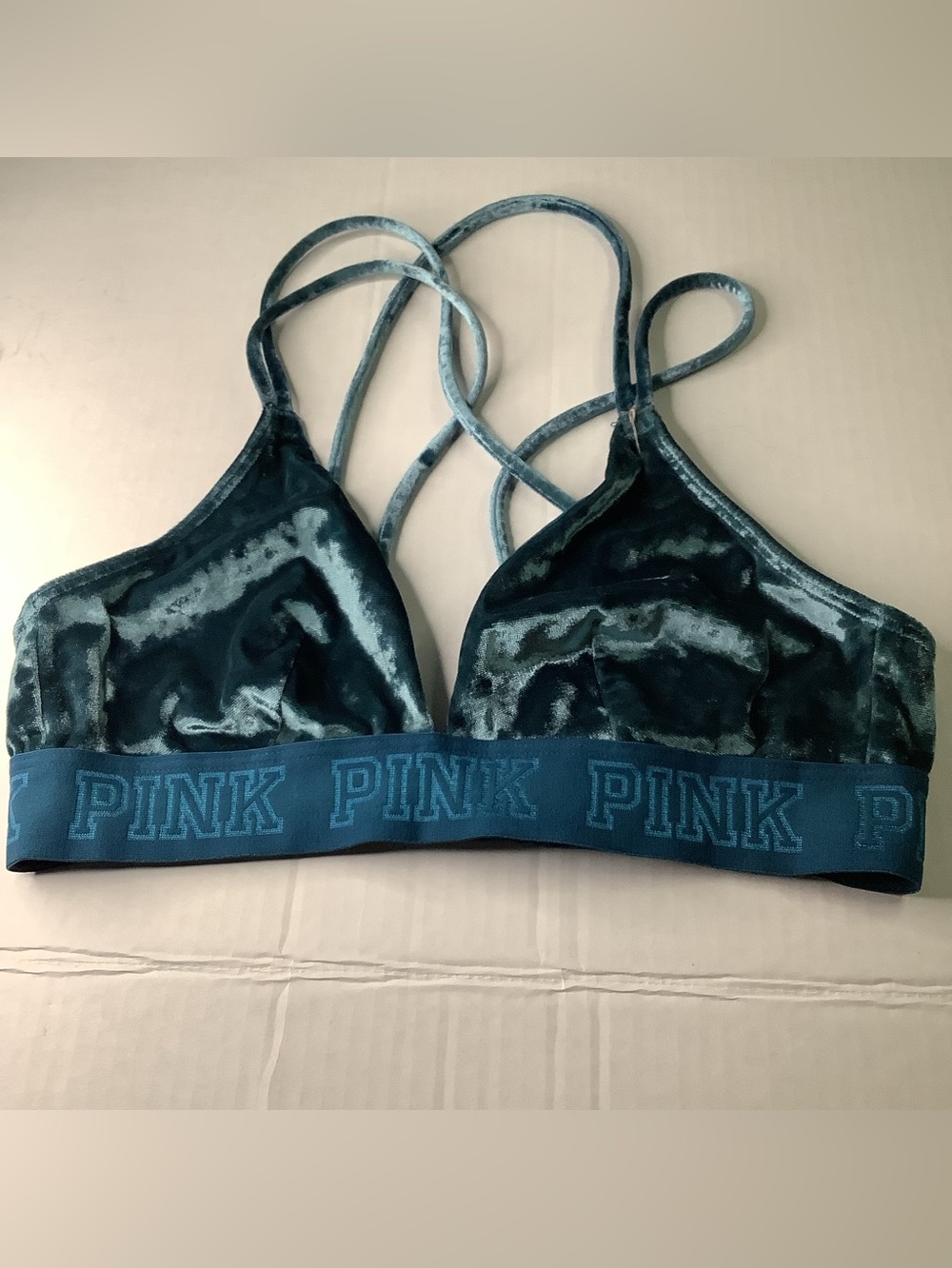 PINK Victoria's Secret Teal Velvet Strappy Women’s Bralette Small